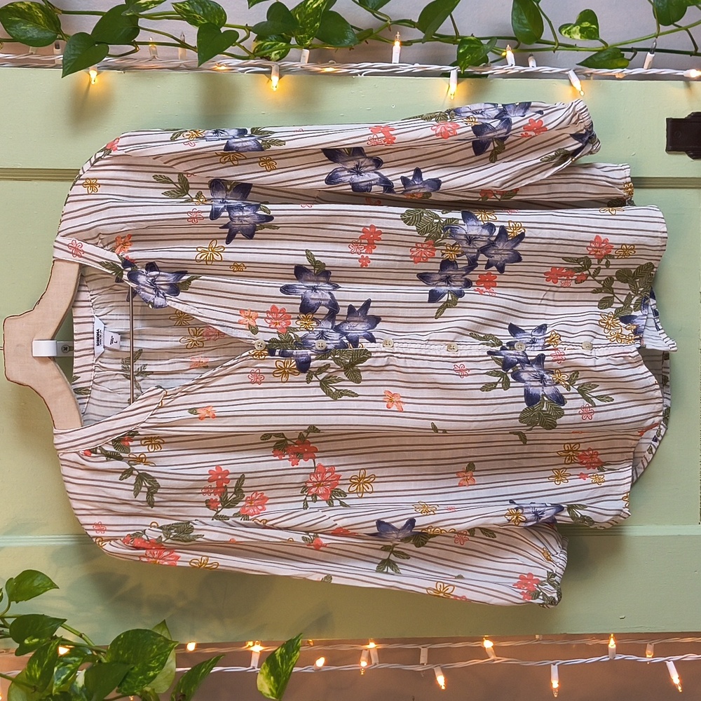 Women's Sonoma Floral Balloon Sleeve Bohemian Button Up Blouse L